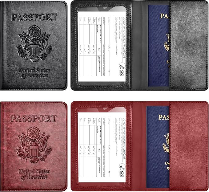Eoehro Passport Holder for Travel Essentials-2Pack, Passport Wallet Cover Case for Travel Must Haves Accessories,Passport Book Holders for Women and Men