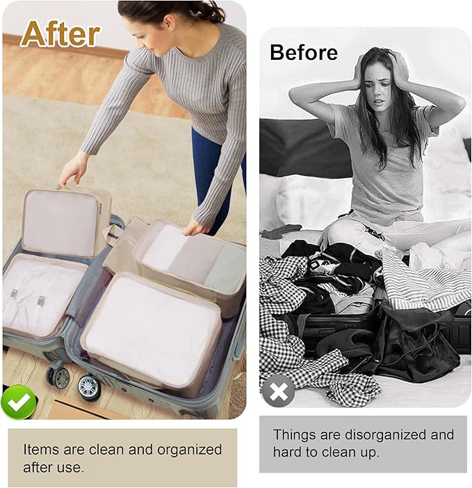 Packing Cubes, 7 Pcs Travel Packing Organizers for Suitcases, Large Capacity Travel Luggage Organizer Set includes 7 Storage Bags, Travel Essentials for Women or Men (Beige)