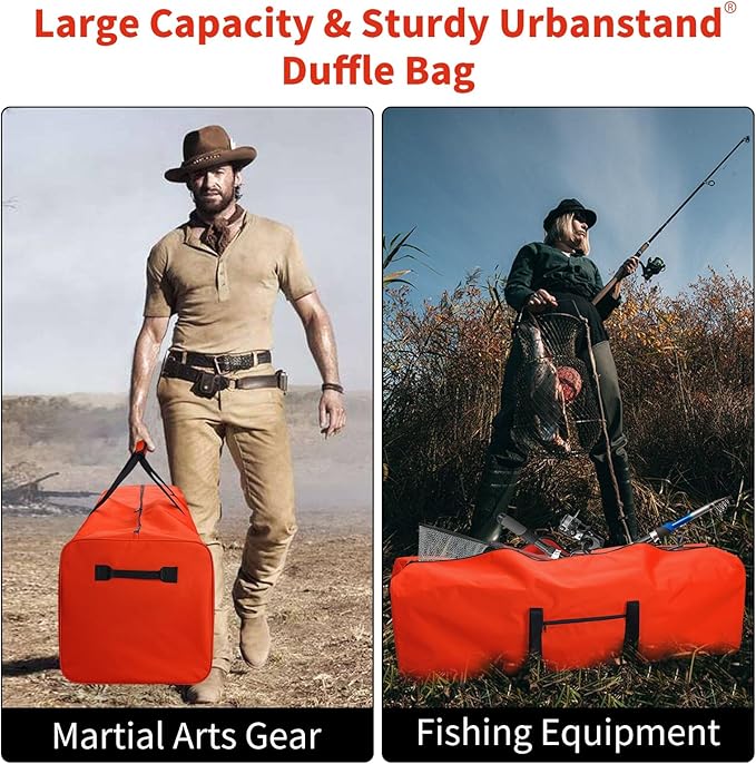 Urbanstand 48 Inch Extra Large Duffle Bag for Travel, Sports Gear Storage Bag with 2-way Lockable Zippers, Long Canvas Duffel Bag for Tent Camping tripod (Orange)