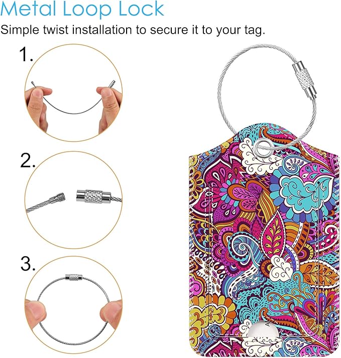 Fintie Luggage Tags, Privacy Cover ID Label with Stainless Steel Loop and Address Card for Travel Bag Suitcase, Peacock Flower (2 Piece)