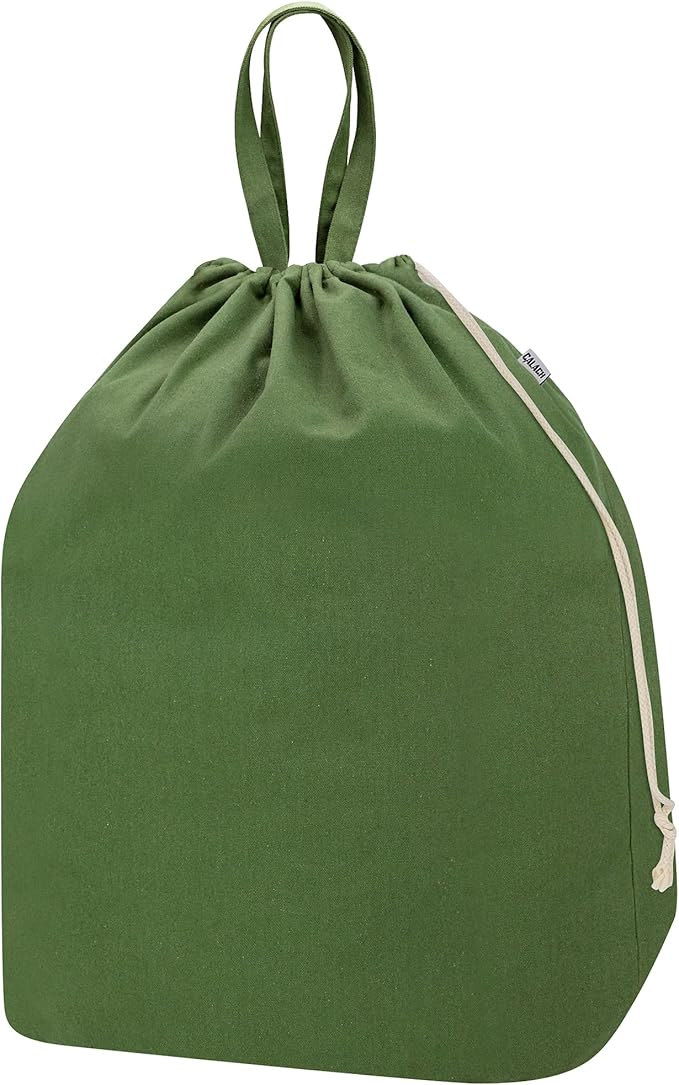 Canvas Laundry Bags with Handles & Rectangular Base, 20"Lx15"Wx27.6"H Extra Large Heavy Duty Laundry Basket Hamper Liner Replacement, Washable Cotton Drawstring Dirty Clothes Bag (Army Green)