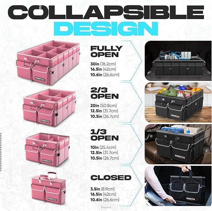FORTEM Trunk Organizer with Cooler For SUV Car Trunk, Foldable Storage, Car Accessories for Women Men, Collapsible Bag, Perfect Christmas Gifts, 600D Oxford, Non Slip Bottom, Straps, Soft Cover (105L)