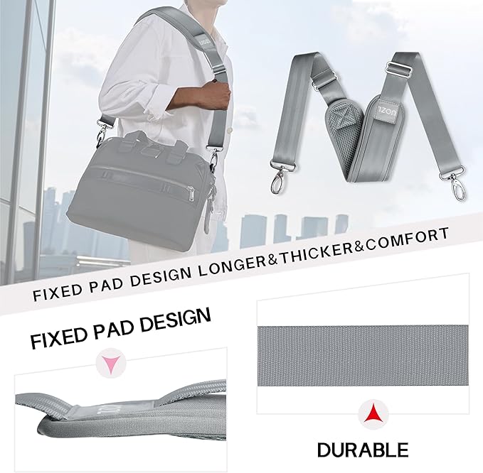 59 Inch Shoulder Straps, Soft with Ultra-Thick Fixed Shoulder Pad, Two Way Independently Adjustable Buckle Replacement Straps for Laptop Bag Messenger Bag Tool Bag Luggage,Gray