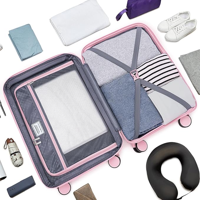 LARVENDER Luggage Sets, Suitcase Set 3 Piece Expandable Luggage PP Lightweight Large Suitcases with Wheels for Women (3 piece set,Light Pink)