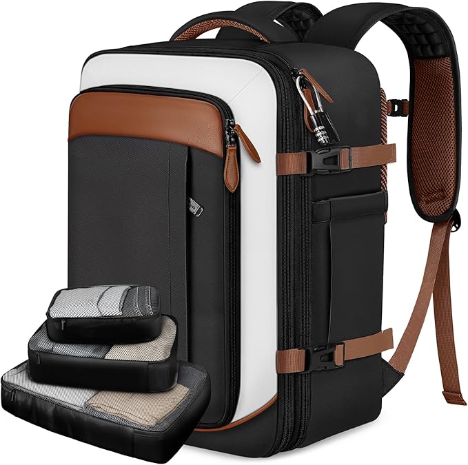 Vancropak 40L Carry On Travel Backpack for Men & Women, Expandable Flight Approved Weekender Backpack with 3 Packing Cubes, Water-Resistant Anti-Theft Laptop Backpack, Lightweight Business Travel Bag