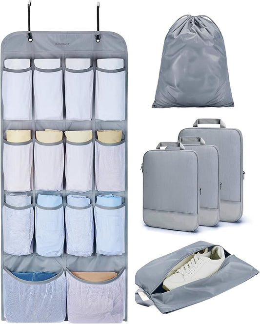 BAGSMART Hanging Compression Packing Cubes for Closet Organizers And Storage, 6 Set Suitcase Organizer Bags Set, Cruise Travel Essentials for Women | Hanging, Compression, Packing Cubes, for Women
