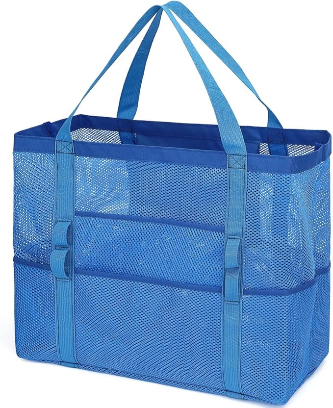Fammart Mesh Beach Bag, Large Beach Tote with Zipper Pocket, Toys Pool Bag for Family Travel Vacation Cruise Essentials