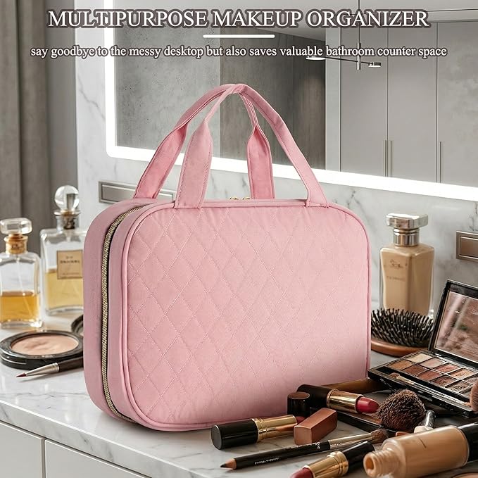 MODENGKONGJIAN Travel Toiletry Bag - Hanging Toiletry Bag for Women, Waterproof Makeup Cosmetic Bag Travel Organizer for Accessories, Shampoo, Full-size Container, Toiletries (Pink)