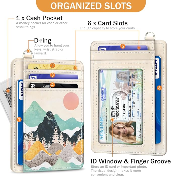 Yonlevres Credit Card Holder Slim Wallet, Sunrise Mountain RFID Wallet Women Front Pocket Card Holder Travel Thin Small Cute ID Window PU Leather RFID Blocking Case Organizer