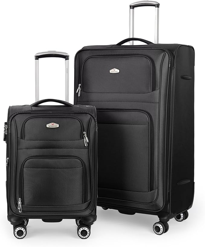 Softside Luggage Sets 2 Piece,Expandable15% Lightweight Durable Suitcase Sets Double Spinner Wheels & w/Combination LOCK（Black,20in/30in）