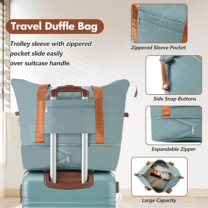 Merax 28 Inch Checked Luggage, Expandable Suitcase with Spinner Wheels, Hard Shell Vintage Luggage Set with TSA Lock(Green)