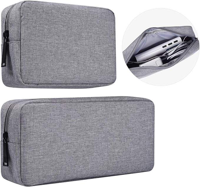 Portable Electronics Accessories Storage Bag, 2PCS Big + Small Carrying Case Travel Cable Organizer Cosmetic Bag Pouch Compatible Hard Drive, Power Bank, Mouse, Laptop Charger, Cellphone, Gray