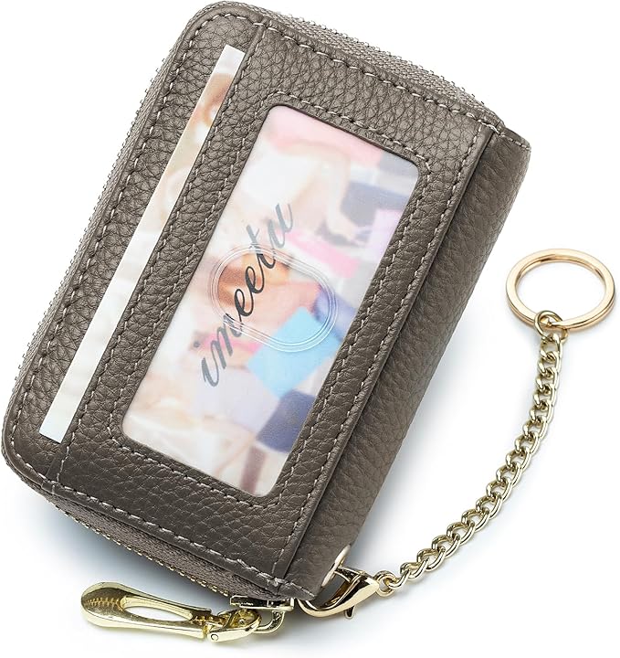 imeetu RFID Credit Card Holder, Small Leather Zipper Card Case Wallet for Women