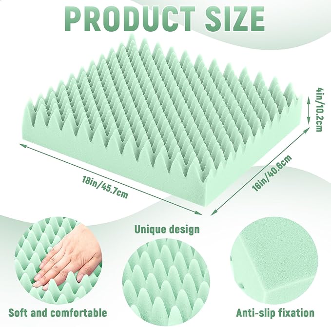 Geiserailie 2 Pcs Egg Foam Pad Eggs Chair Cushion to Relieve Back Foam Seat Cushion Chair Accessories Pad for Office Recliner Wheelchair Home Car (Egg,Light Green)