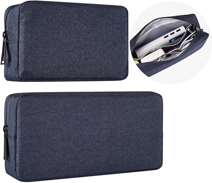 2-Pack Portable Storage Pouch Bag, Universal Electronics Accessories Case Cable Organizer Compatible with Hard Drive, Laptop Mouse, Power Bank, Adapter, Cellphone, Cosmetics (Small+Big-Navy Blue)