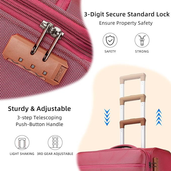 Softshell Luggage Expandable 4 Piece Set (16/20/24/28 Inch) Suitcase Softside Lightweight Luggage Travel Set Elegant Suitcase (Rose Red)
