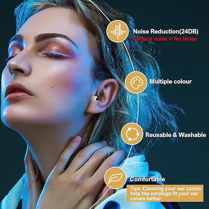 High Fidelity Concert Earplugs for Concerts Musicians, Music Festivals, Earplugs for noise reduction, 24db 2 Pairs (Gold)