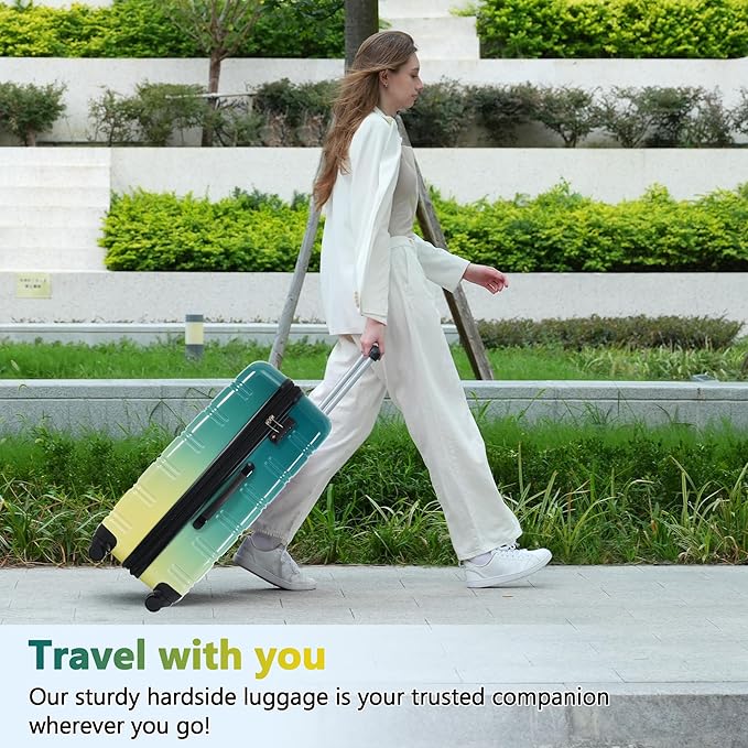 Merax Suitcase Set, Hardshell Luggage Sets 3 Piece with Spinner Wheels, Expandable Gradient Color Suitcase with TSA Lock Lightweight 20" 24" 28",Green and Yellow