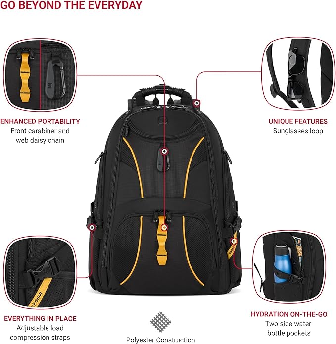 SWISSGEAR 1900 ScanSmart TSA Laptop Backpack Fits 17 Inch Laptop with RFID Protection and Tablet Pocket, Black/Gold, 19-Inch