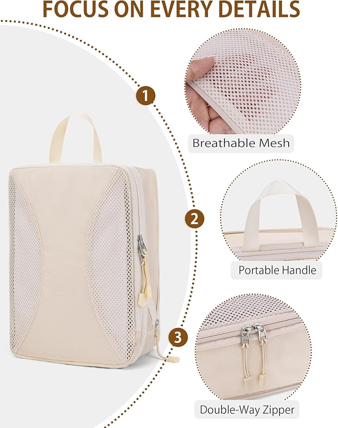 Compression Packing Cubes 8 Sets, Packing Organizers, Extensible Suitcase Organiser Bags, Travel Organizer Cubes for Travel Essentials Beige