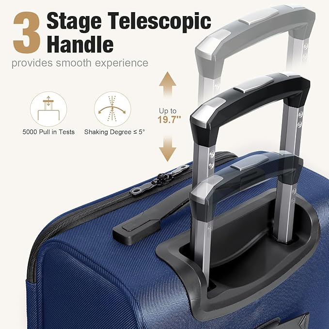 Softside Carry on Luggage Airline Approved, 17 Inch Underseat Carry-on Luggage with Removable Spinner Wheels, Small Personal Item Suitcase for Travel Business (Blue, 17 inch_Underseat)