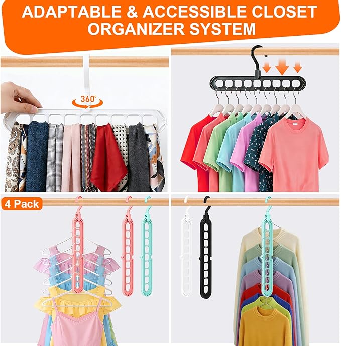 Closet Organizers and Storage, Multifunctional Organization and Storage Home Essentials Magic Space Saving Hangers with 9 Holes for Wardrobe Closet Heavy Clothes