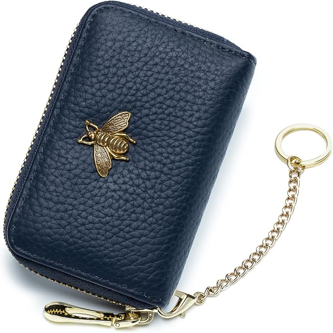 imeetu RFID Credit Card Holder, Small Leather Zipper Card Case Wallet for Women