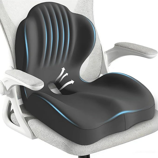 Seat Cushion for Office Chair and Car, L-Shaped Ergonomic Seat Cushions,Memory Foam Orthopedic Cushion with Coccyx Hollow,Lumbar Support & Tailbone Pain Relief for Car, Truck, Home,Gaming Chair,Gray