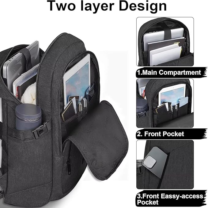 Mancro Business Travel Laptop Backpack, Anti Theft Slim Laptop Bag for Men and Women, Tech Computer Bag Fits 15.6 Inch Laptop and Notebook (Black)