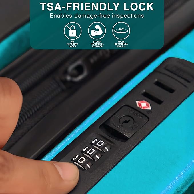 Luggage Sets 3 Piece, 20 Inch Carry on Luggage and 28 Inch Suitcases with Wheels Spinner, Durable Hard Shell Suitcase Set, Expandable Travel Suitcase, Teal