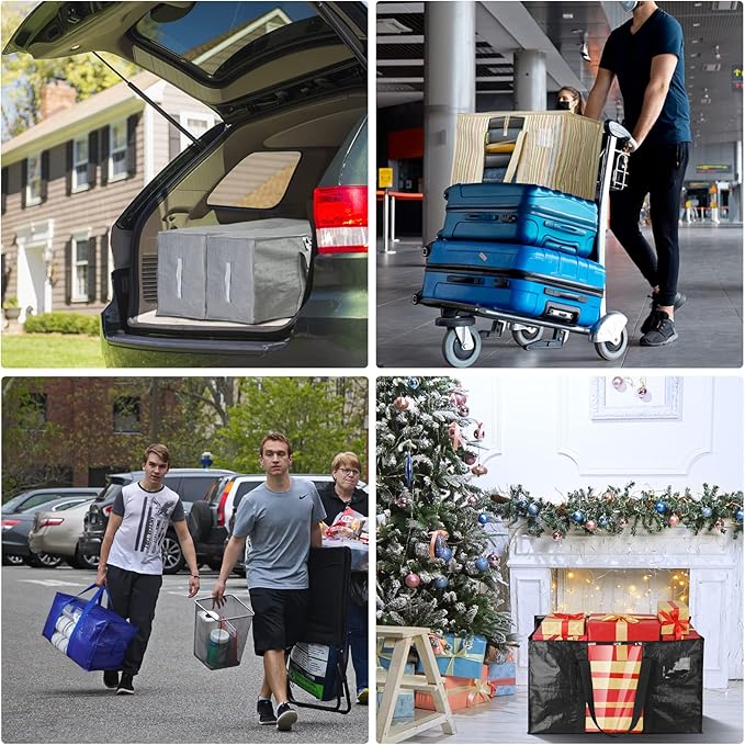 BALEINE 8-Pack Oversized Moving Bags with Reinforced Handles, Heavy-Duty Storage Tote Moving Supplies for Packaging, Camping (Gray w/Window, 8-Pack)