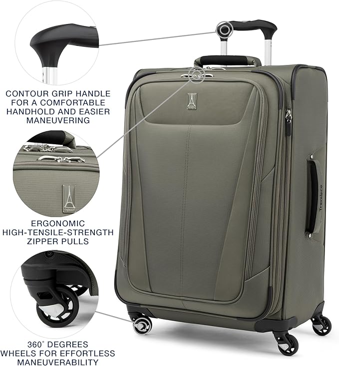 Travelpro Maxlite 5 Softside Expandable Luggage with 4 Spinner Wheels, Lightweight Suitcase, Men and Women, Slate Green, Checked-Medium 25-Inch