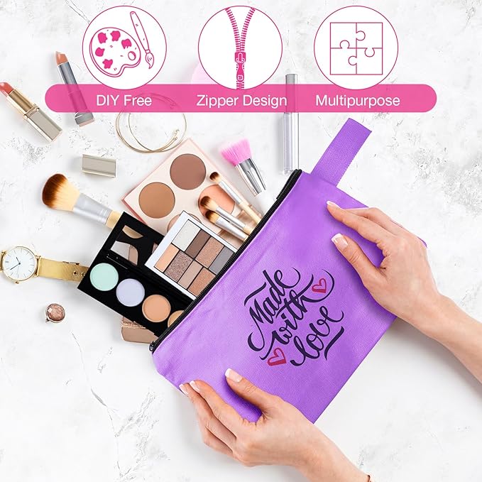 Frienda 40 Pack Canvas Makeup Bags Bulk Cosmetic Bags with Bottom Travel Canvas Zipper Pouch Multi Purpose Blank for Women Purse Toiletry Pencil DIY Craft, 10 Colors(10 x 5 x 2 Inch)