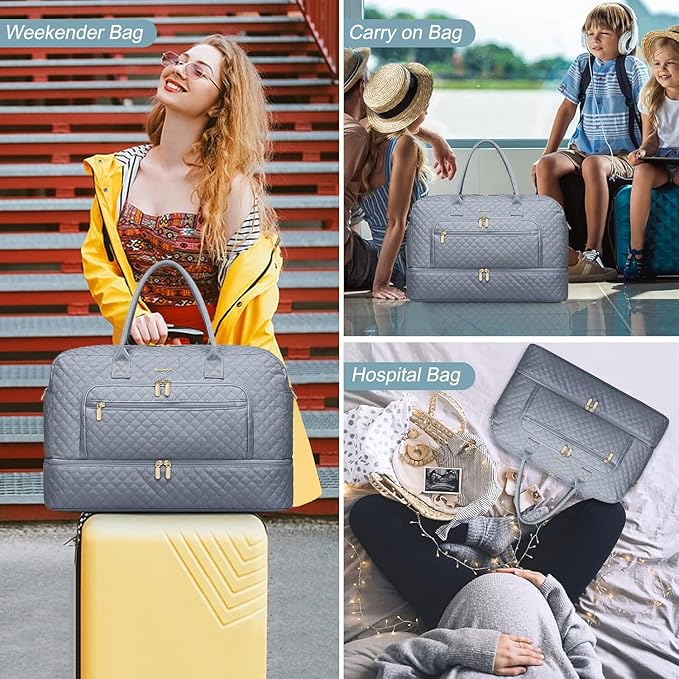 Large Women Travel Duffle Bag, Weekender Bags for Women with Shoe Compartment, Carry on Overnight Bag with Toiletry Bag, Gym Duffel Bag with Wet Pocket, Hospital Bags for Labor and Delivery 3 PCS Set
