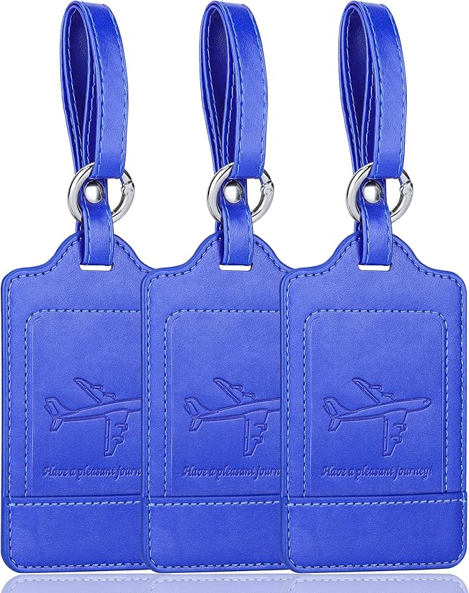 Teskyer Luggage Tags, 3 Pack Premium PU Leather Luggage Tags Privacy Protection Travel Bag Labels Suitcase Tags