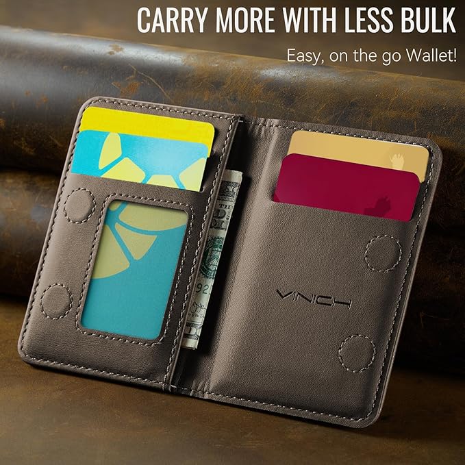 Vinich for MagSafe Wallet Magnetic RFID Blocking Card Holder Compatible with MagSafe Phones and Cases, Strong Magnet Minimalist Phone Wallet for iPhone 17/16/15/14/13/12/Pro/Max/Plus, Vintage Brown