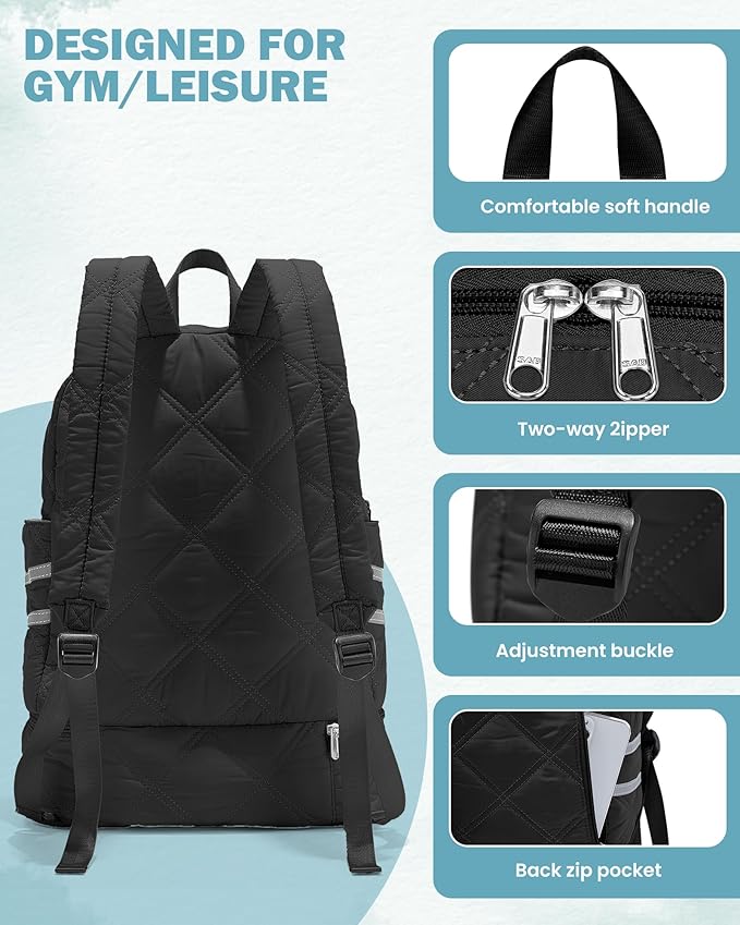 Gym Backpack for Women Men, Lightweight Gym Bag with Shoe Compartment, Water Resistant Sports Backpack with Wet Pocket, Large Capacity Cheer Backpacks for Girls, Black