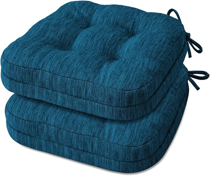 Shinnwa Dining Chair Cushions Set of 2, Dual-Layer Memory Foam Kitchen Chair Cushions, Patented Design Seat Pads with Ties, 16.5 x 16.5 x 3.5in, 2 Pack, Navy Blue