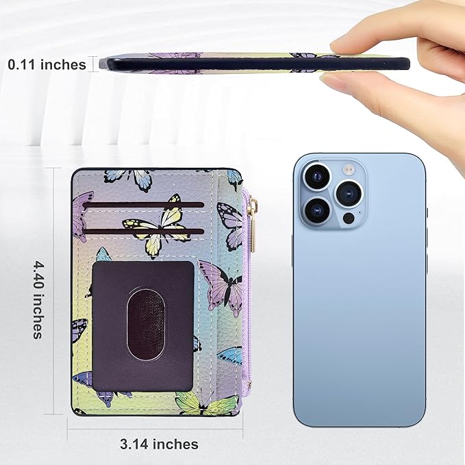Tipmile Credit Card Holder for Women Slim Minimalist Front Pocket RFID Blocking Wallet Small Compact Card Case with ID Window, Butterfly