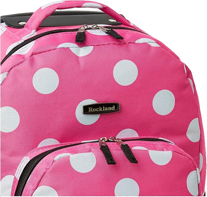 Rockland Double Handle Rolling Backpack, Pink Dots, 17"