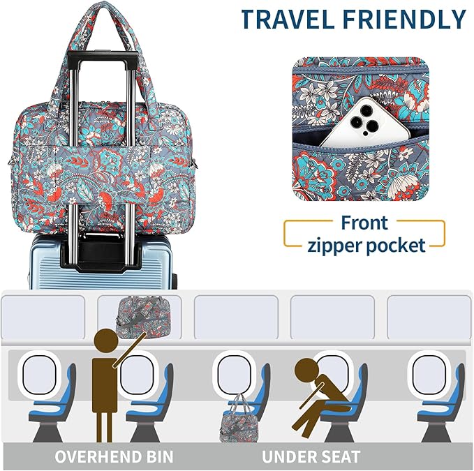 Searock Quilted Travel Duffle Bag, Weekender Overnight Bags for Women Travel, Carry On Duffel Bags for Airplanes Orange