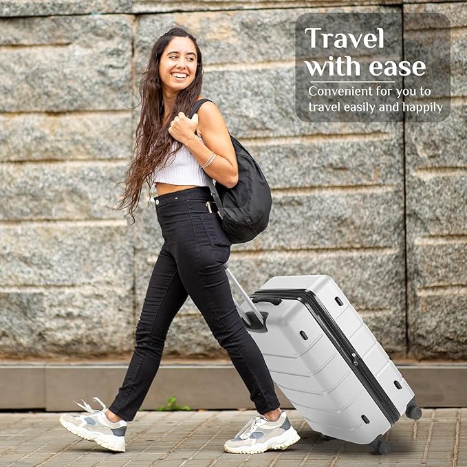OLIXIS 29 Inch Luggage, Hardside Checked Suitcase with Spinner Wheels, Lightweight ABS Hard Shell Travel Luggage, TSA Approved Lock, Expandable Large Suitcase for Business & Travel–White