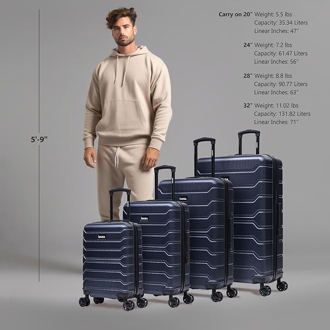 InUSA TREND Luggage with Spinner Wheels | Durable Lightweight Hardside Suitcase, Travel Sets with Handle and Trolley | (20in, 24in, 28in, 32in) 4 Piece Set | Blue