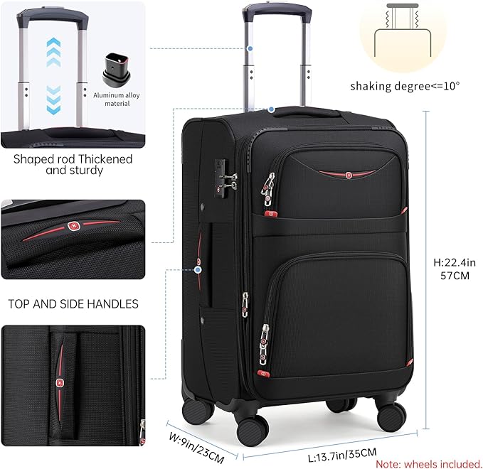 Softside Expandable Luggage with 4 Spinner Wheels, Durable Carry-On Luggage Suitcase (Coffee, 21-Inch)
