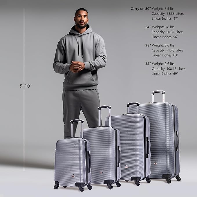 InUSA ROYAL Hardside Luggage Set with Spinner Wheel | Spacious Travel Suitcases with Ergonomic GEL Handle and Studs | (20/24/28/32) 4 Piece Luggage Set | Silver
