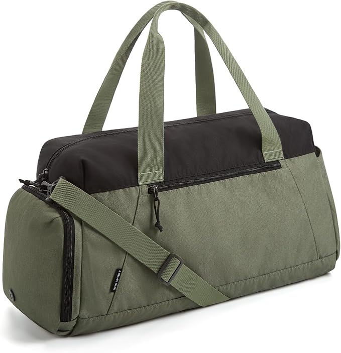 BAGSMART Gym Bags for Men Women, Foldable Travel Duffle Bag, Lightweight Weekender Duffel Bag With Shoe Compartment, Water Resistant Workout Duffle Sports Bag for Travel Yoga, Army Green