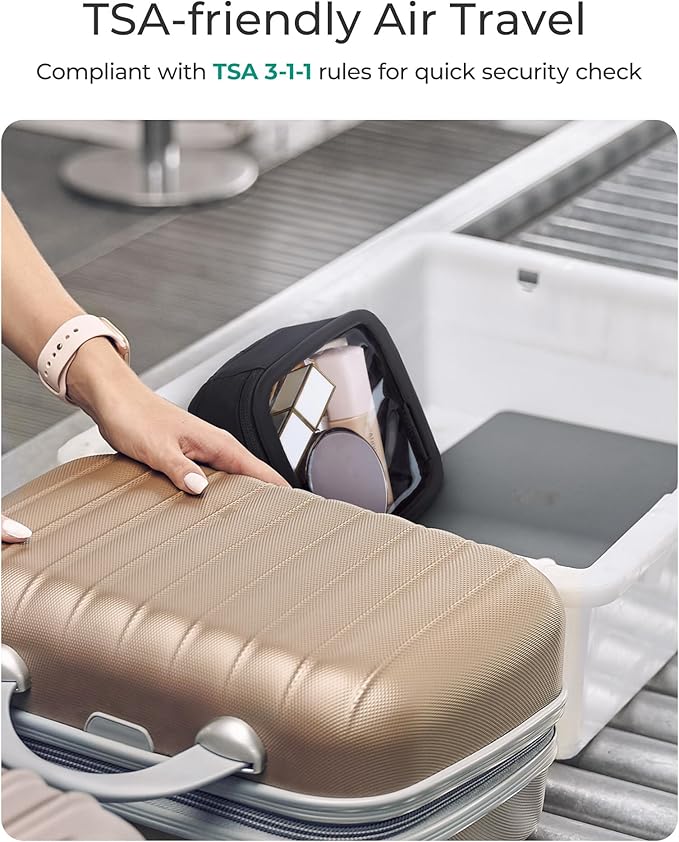 BAGSMART Mini Clear Makeup Bag for Women Portable Travel Toiletry Bag, Cute Small Water-ResistantCosmetic Bag TSA Approved Clear Makeup Case Pouch with Zipper for Car Essentials(Black)