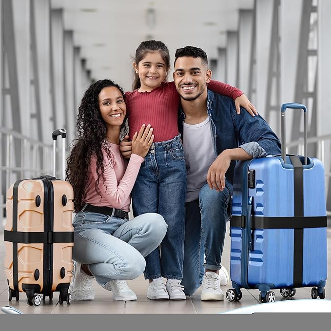 Luggage Straps for Suitcases - TSA Approved - Black, 4 PK - Premium Nylon Belts for Suitcase, Briefcase & Travel Bag - Adjustable Strap Length 46" - 78"
