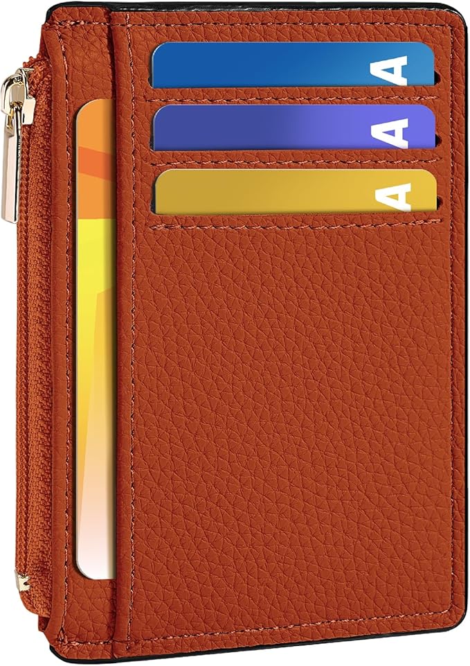 Tipmile Credit Card Holder for Women Slim Minimalist Front Pocket RFID Blocking Wallet Small Compact Card Case with ID Window, Orange