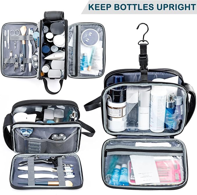 BAGSPRITE Large Toiletry Bag for Men, Women Travel Bag with Hanging Hook, Water-resistant Makeup Cosmetic Bag Shaving Kit Organizer, Bathroom Bag for Traveling